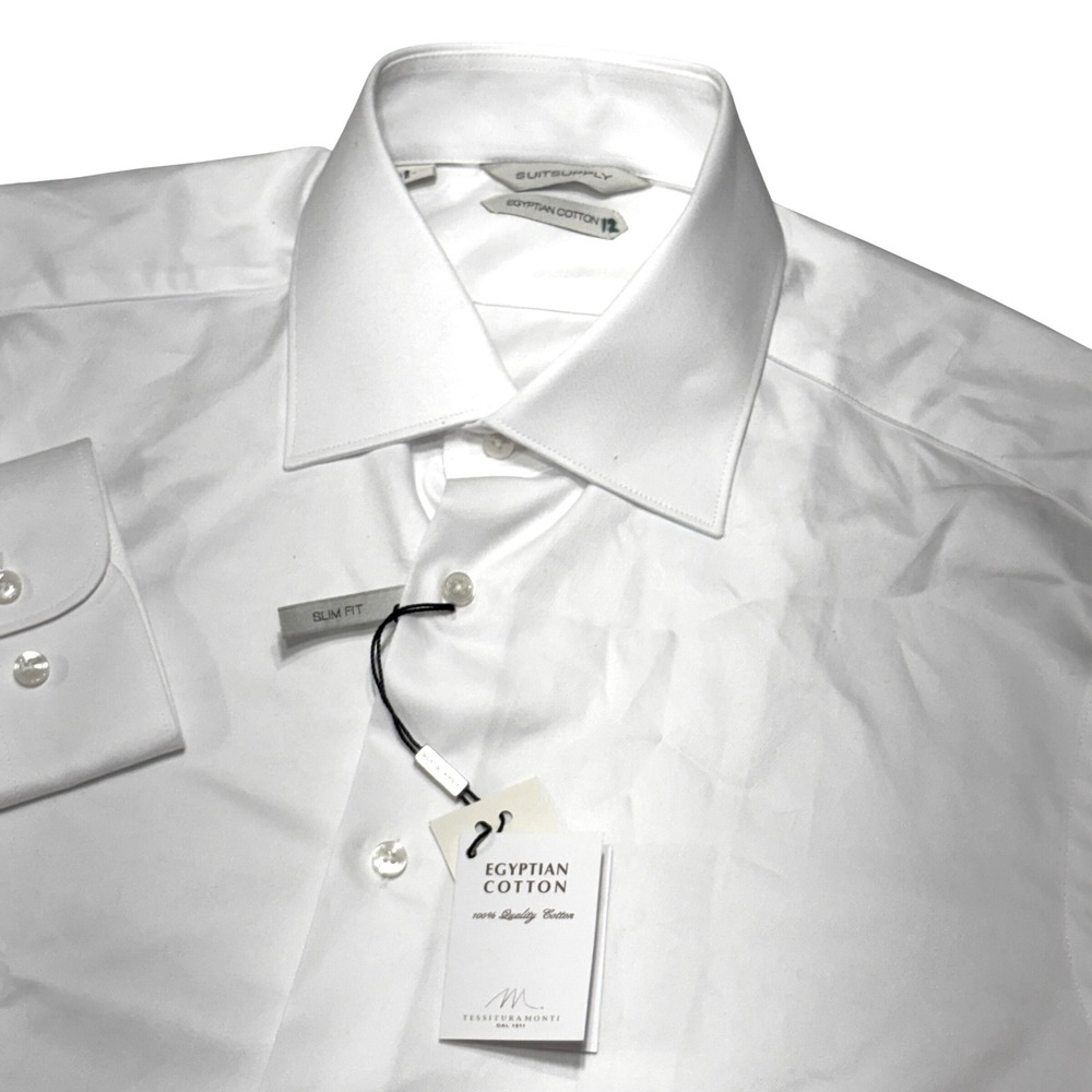 Suitsupply Dress Shirt Men 15.5 L White Slim Fit Egyptian Cotton Tessitura Monti
